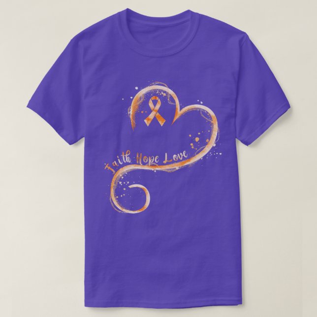 Faith Hope Love Orange Ribbon Leukemia Awareness L T-Shirt (Design Front)