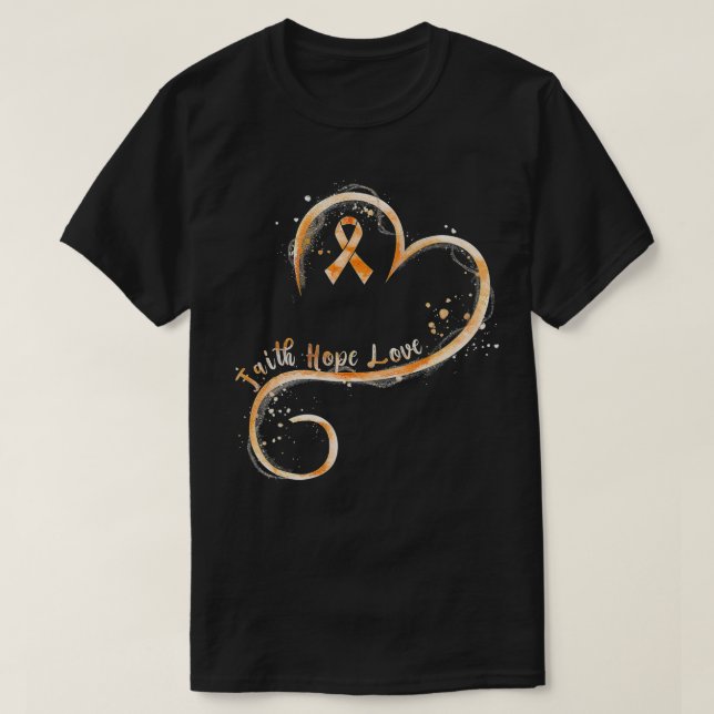 Faith Hope Love Orange Ribbon Leukemia Awareness T-Shirt (Design Front)
