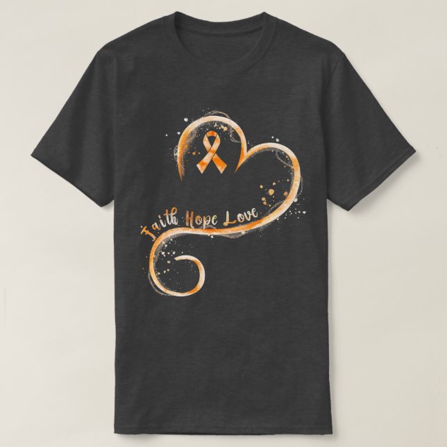 Faith Hope Love Orange Ribbon Leukemia Awareness T-Shirt (Design Front)