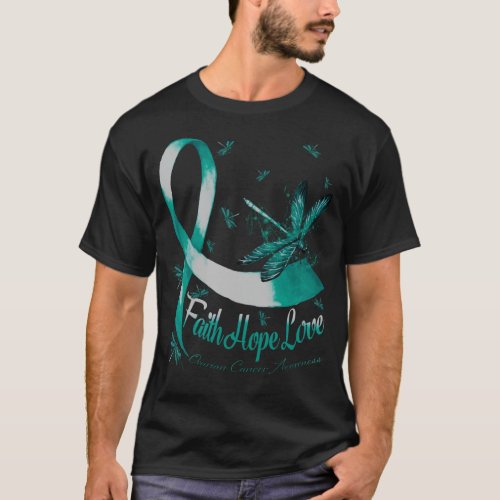Faith Hope Love Ovarian Cancer Awareness Dragonfly T_Shirt