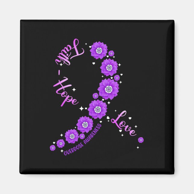 Faith Hope Love Overdose Awareness Ribbon Flower W Magnet (Front)