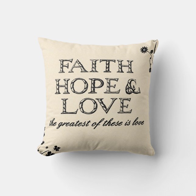 Faith, Hope & Love Parchment Throw Pillow (Front)