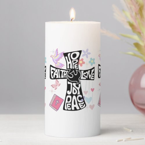 Faith Hope Love  Peace Pillar Candle