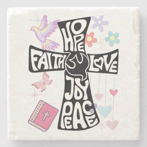 Faith Hope Love  Peace Stone Coaster