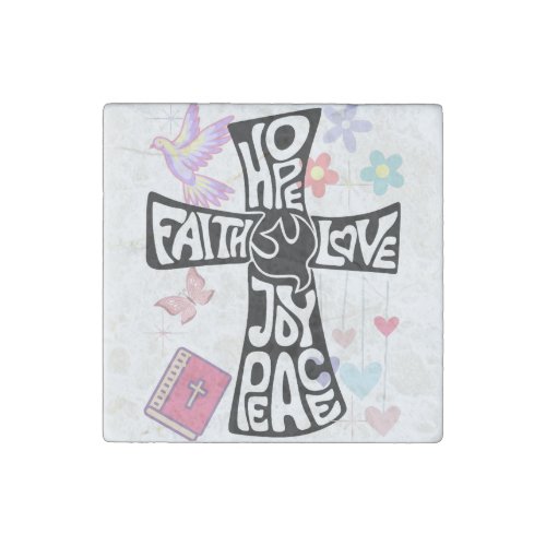 Faith Hope Love  Peace Stone Magnet