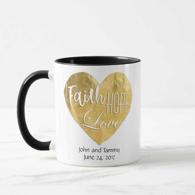 Faith Hope Love Personalized Wedding Ringer Mug (Left)