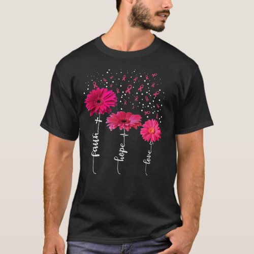 Faith Hope Love  Pink Daisy Flower Breast Cancer T_Shirt