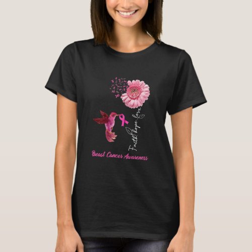 Faith Hope Love Pink Flower Breast Cancer T_Shirt