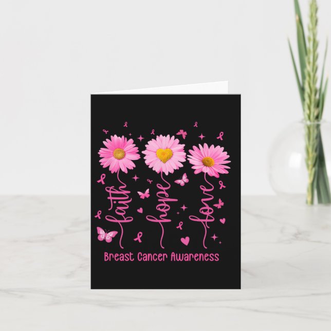 Faith Hope Love Pink Ribbon Breast Cancer Awarenes Card (Front)