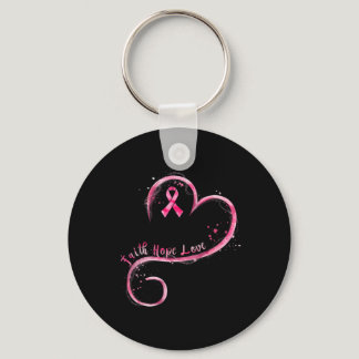 Faith Hope Love Pink Ribbon Breast Cancer Awarenes Keychain