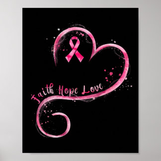 Faith Hope Love Pink Ribbon Breast Cancer Awarenes Poster