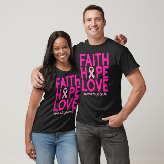 Faith Hope Love Pink Ribbon Breast Cancer Graphic T-Shirt