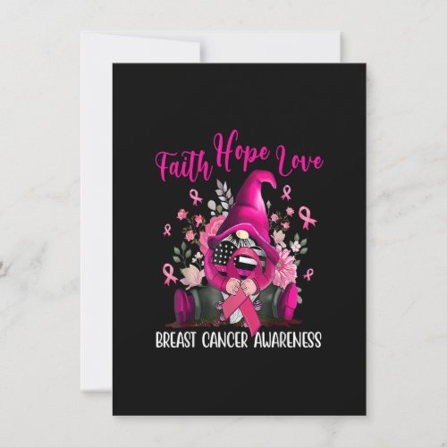 Faith Hope Love Pink Ribbon Gnome Breast Cancer Aw Invitation
