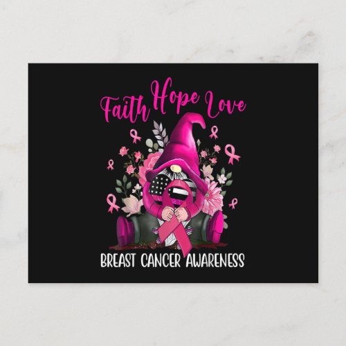 Faith Hope Love Pink Ribbon Gnome Breast Cancer Aw Postcard