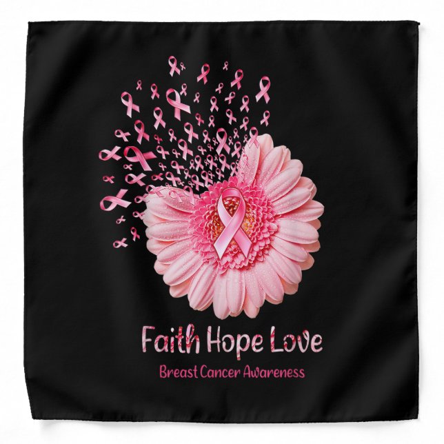 Faith Hope Love Pink Ribbon Sunflower Breast Cance Bandana (Front)