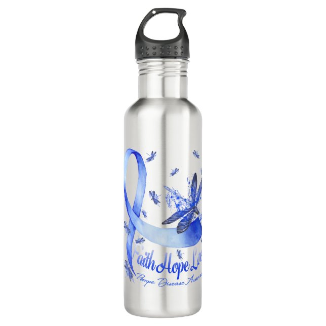 Faith Hope Love Pompe Disease Awareness Dragonfly Stainless Steel Water Bottle (Front)