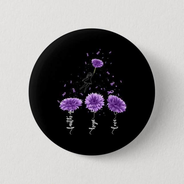 Faith Hope Love Purple Sunflower Overdose Awarenes Button (Front)