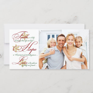 Faith, Hope, Love Red and Gold Christmas Photocard Holiday Card