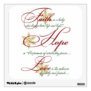 Faith, Hope, Love Red Gold Christmas Wall Decal