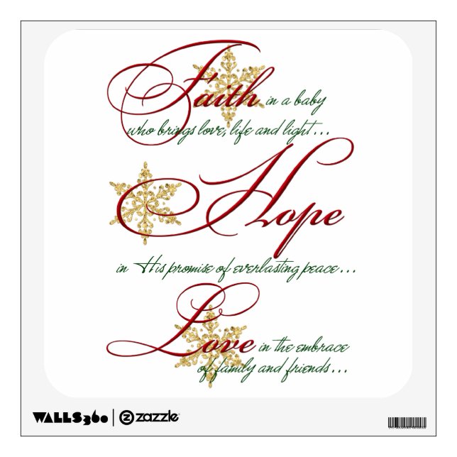 Faith, Hope, Love Red Gold Christmas Wall Decal (Front)