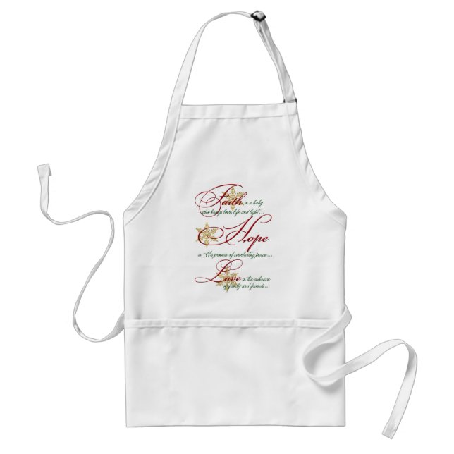 Faith, Hope, Love Red Green Gold Christmas Apron (Front)