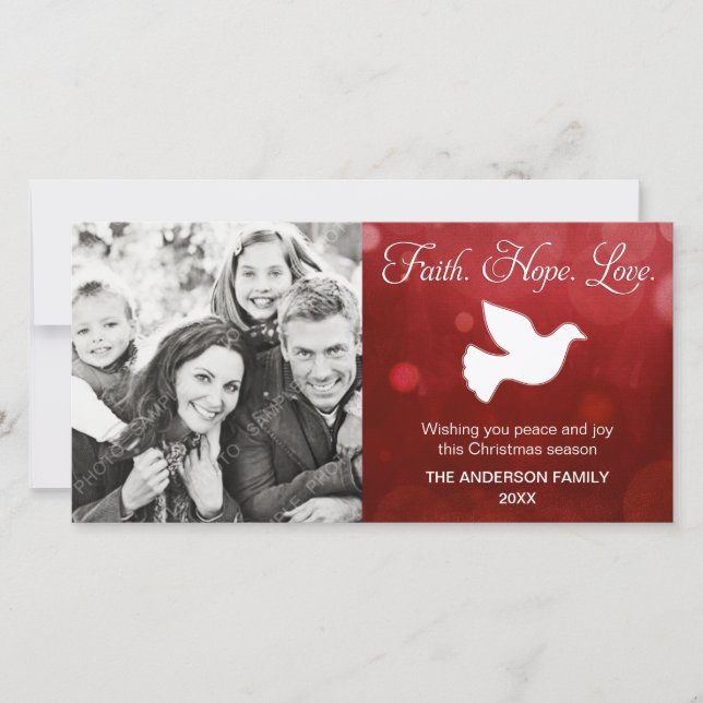 Faith Hope Love Religious Christmas Dove Red Holiday Card (Front)