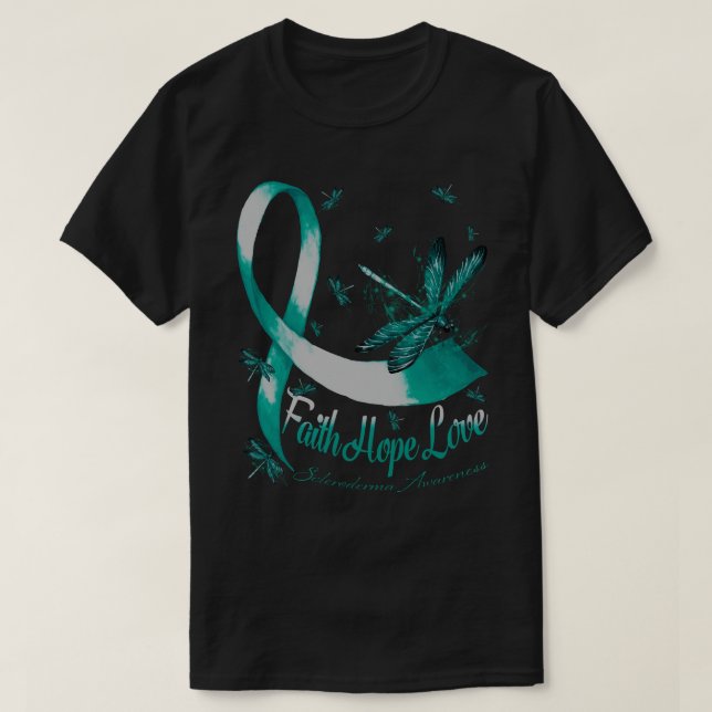 Faith Hope Love Scleroderma Awareness Dragonfly T-Shirt (Design Front)