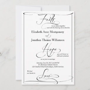 Faith Hope Love Script Wedding Invitation