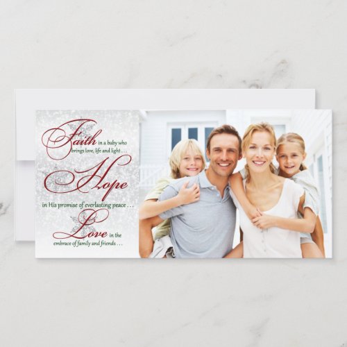 Faith Hope Love Silver Christmas Photocard Holiday Card