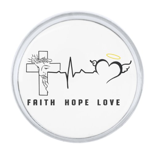 FAITH HOPE LOVE       SILVER FINISH LAPEL PIN