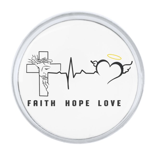 FAITH HOPE LOVE       SILVER FINISH LAPEL PIN (Front)