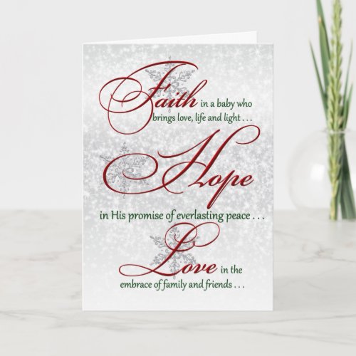Faith Hope Love Silver Snowflakes Christmas Card