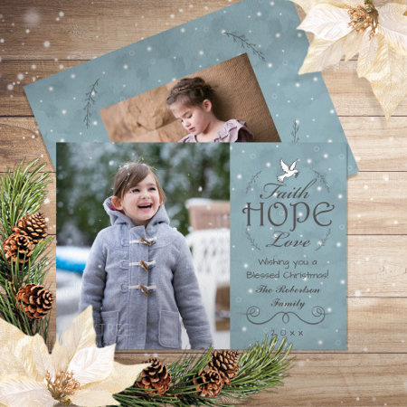 Faith Hope Love Snowflakes | Peace Dove Photo Holiday Card