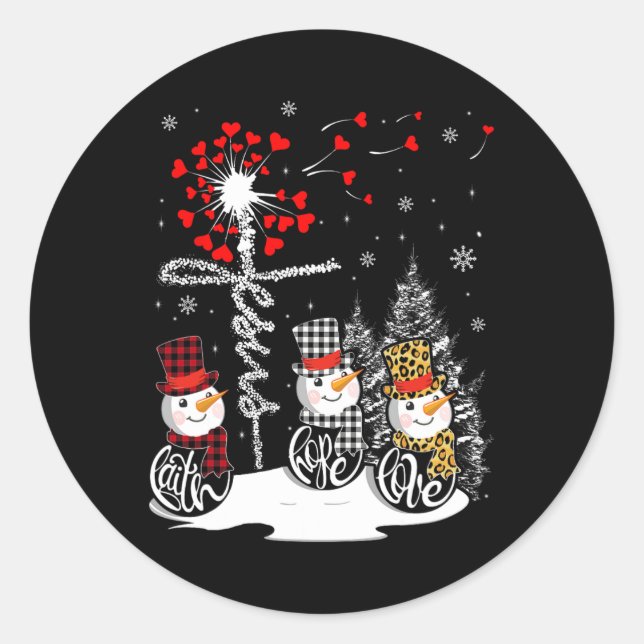 Faith Hope Love Snowman Jesus Dandelion Christian  Classic Round Sticker (Front)