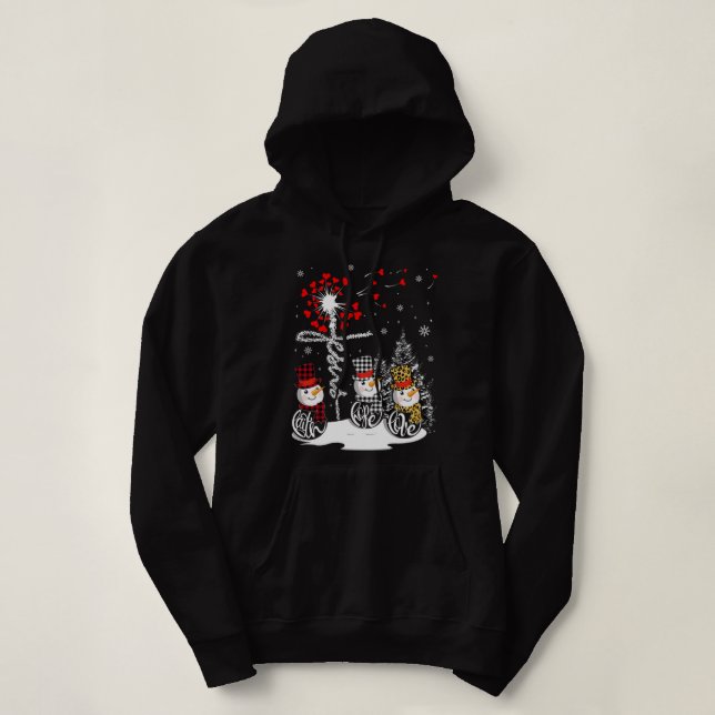Faith Hope Love Snowman Jesus Dandelion Christian  Hoodie (Design Front)