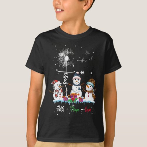 Faith Hope Love Snowman Jesus Dandelion Christian T_Shirt