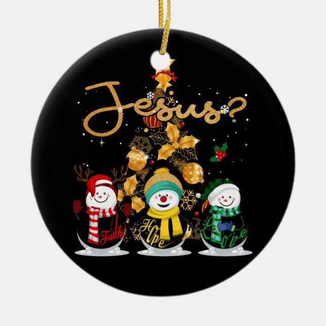 Faith Hope Love Snowman Jesus Funny Xmas Cross For Ceramic Ornament (Front)