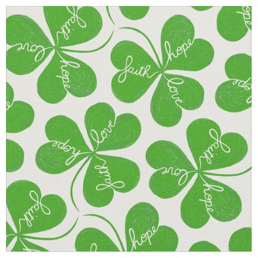 Faith Hope Love St Patrick's Day Shamrock Pattern Fabric