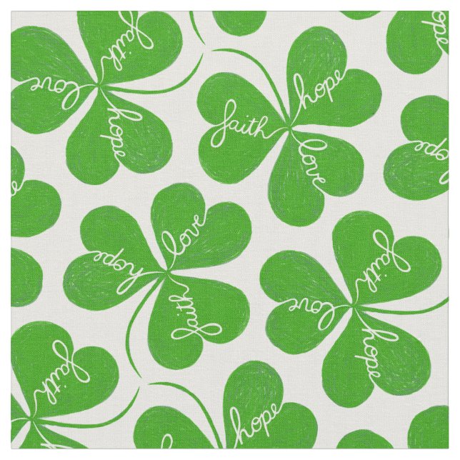 Faith Hope Love St Patrick's Day Shamrock Pattern Fabric (Close Up)