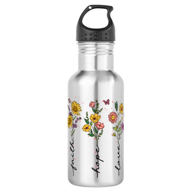 Faith-Hope-Love Stainless Steel Water Bottle (Front)