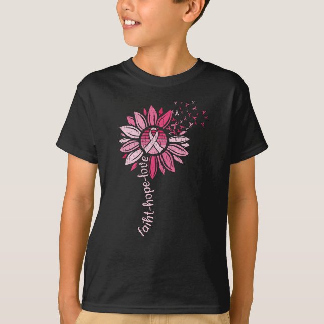 Faith Hope Love Sunflower Breast Cancer Awareness  T-Shirt (Front)