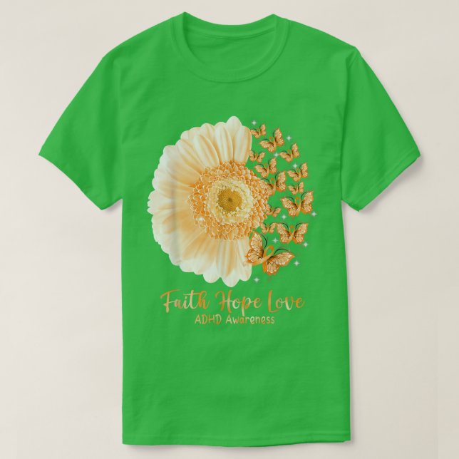 Faith Hope Love Sunflower Butterfly ADHD Awareness T-Shirt (Design Front)