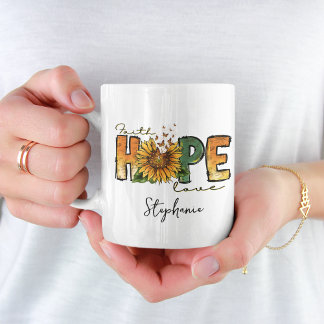 Faith Hope Love Sunflower Butterfly Personalized Coffee Mug