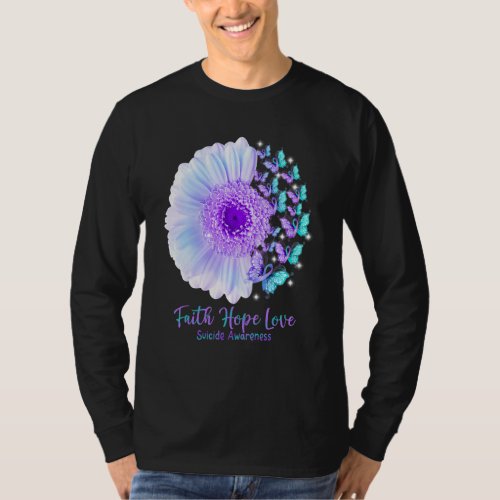 Faith Hope Love Sunflower Butterfly Suicide Awaren T_Shirt