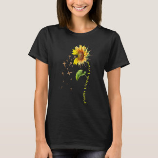 Faith Hope Love Sunflower Jesus Cross Christian Fa T-Shirt
