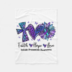 Faith Hope Love Sunflower Leopard Suicide Awarenes Fleece Blanket