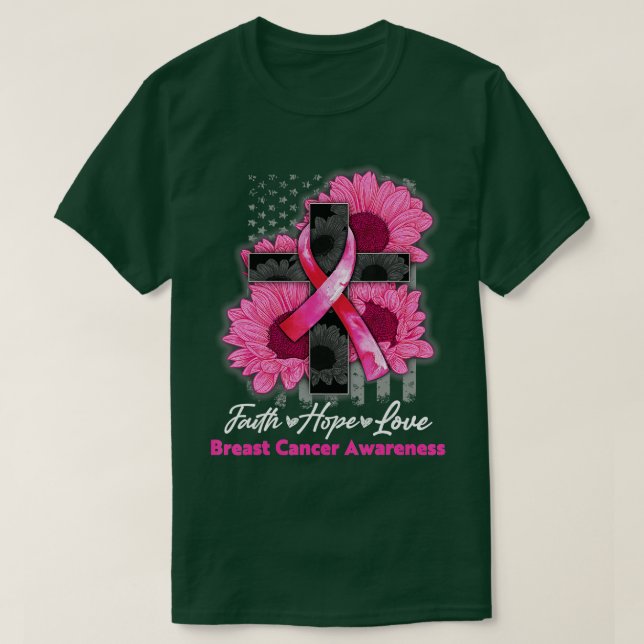 Faith Hope Love Sunflower Pink Breast Cancer Aware T-Shirt (Design Front)