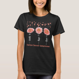 Faith Hope Love Uterine Cancer Awareness Sunflower T-Shirt