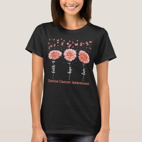 Faith Hope Love Uterine Cancer Awareness Sunflower T_Shirt