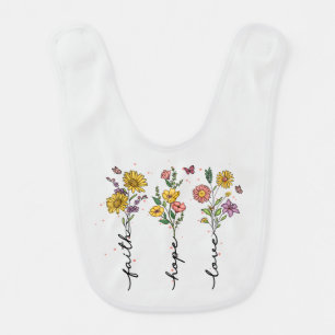 Faith, Hope, Love – Vibrant Floral Inspirational Baby Bib